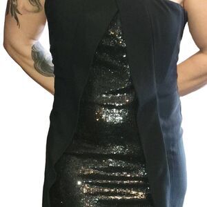 ANGEL SANCHEZ Black Sequin Strapless Dress